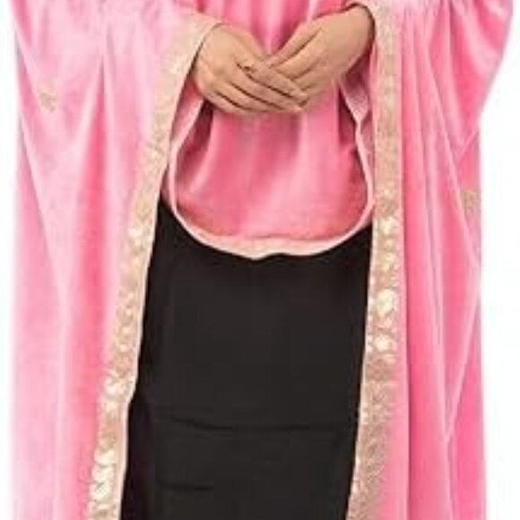 Women’s Embroidered Velvet Dupatta Pink Gold Elegant Ethnic Accessory - Picture 4 of 5